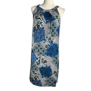 New York & Co Blue Black White‎ Shift Stretch Knit Dress Sz XL